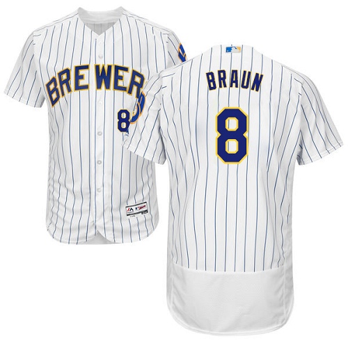 Men's Majestic Milwaukee Brewers #8 Ryan Braun White Home Flex Base Authentic Collection MLB Jersey