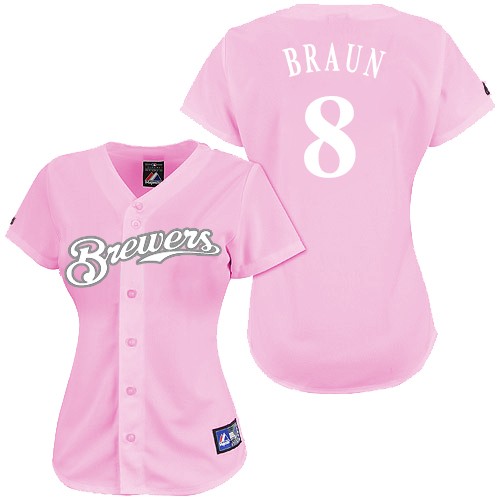 Women's Majestic Milwaukee Brewers #8 Ryan Braun Authentic Pink Fashion MLB Jersey