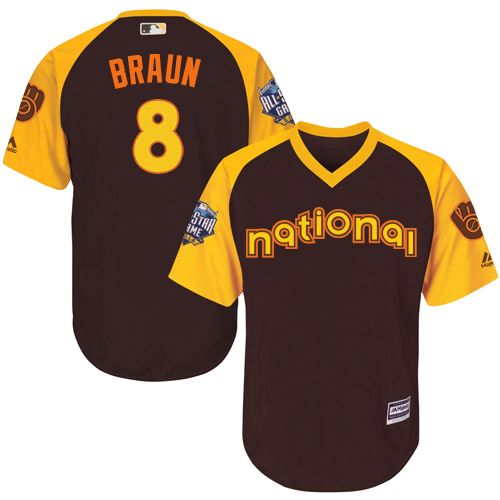 Youth Majestic Milwaukee Brewers #8 Ryan Braun Authentic Brown 2016 All-Star National League BP Cool Base MLB Jersey
