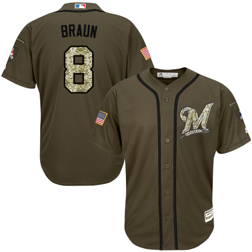 Youth Majestic Milwaukee Brewers #8 Ryan Braun Authentic Green Salute to Service MLB Jersey