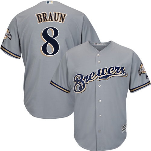 Youth Majestic Milwaukee Brewers #8 Ryan Braun Authentic Grey Road Cool Base MLB Jersey