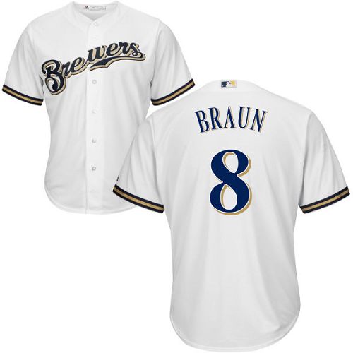 Youth Majestic Milwaukee Brewers #8 Ryan Braun Authentic White Home Cool Base MLB Jersey