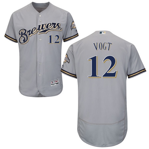 Men's Majestic Milwaukee Brewers #12 Stephen Vogt Grey Flexbase Authentic Collection MLB Jersey