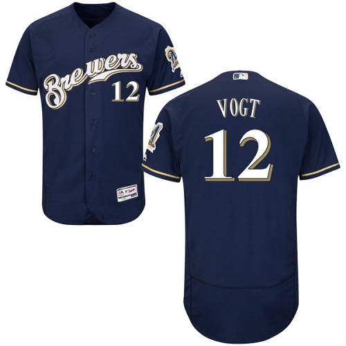 Men's Majestic Milwaukee Brewers #12 Stephen Vogt Navy Blue Flexbase Authentic Collection MLB Jersey