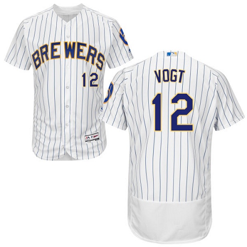 Men's Majestic Milwaukee Brewers #12 Stephen Vogt White/Royal Flexbase Authentic Collection MLB Jersey