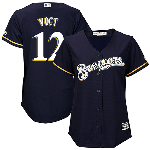 Women's Majestic Milwaukee Brewers #12 Stephen Vogt Authentic Navy Blue Alternate Cool Base MLB Jersey