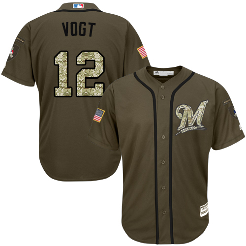 Youth Majestic Milwaukee Brewers #12 Stephen Vogt Authentic Green Salute to Service MLB Jersey