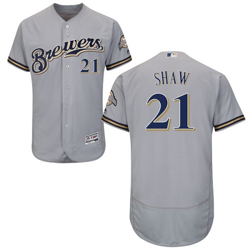 Men's Majestic Milwaukee Brewers #21 Travis Shaw Grey Flexbase Authentic Collection MLB Jersey