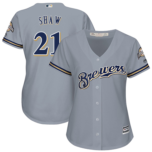 Women's Majestic Milwaukee Brewers #21 Travis Shaw Authentic Grey Road Cool Base MLB Jersey