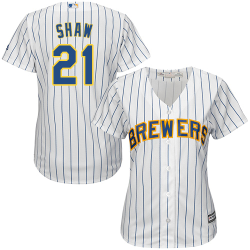 Women's Majestic Milwaukee Brewers #21 Travis Shaw Authentic White Alternate Cool Base MLB Jersey