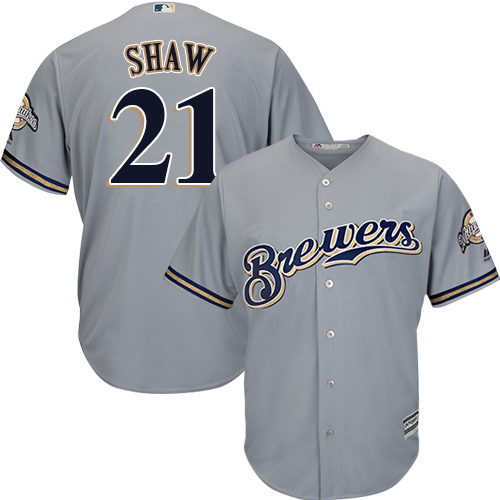 Youth Majestic Milwaukee Brewers #21 Travis Shaw Authentic Grey Road Cool Base MLB Jersey