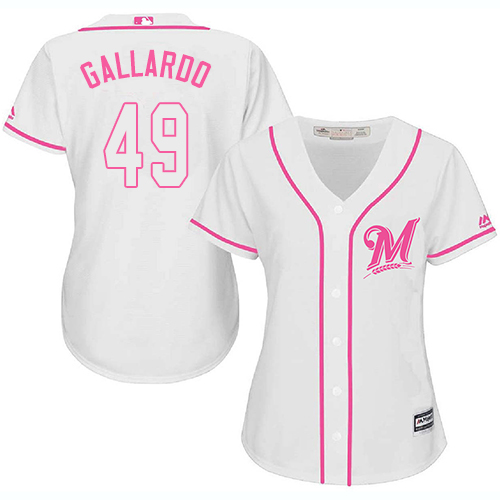 Women's Majestic Milwaukee Brewers #49 Yovani Gallardo Replica White Fashion Cool Base MLB Jersey