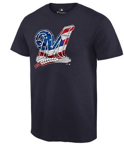 MLB Men's Milwaukee Brewers Navy Banner Wave T-Shirt