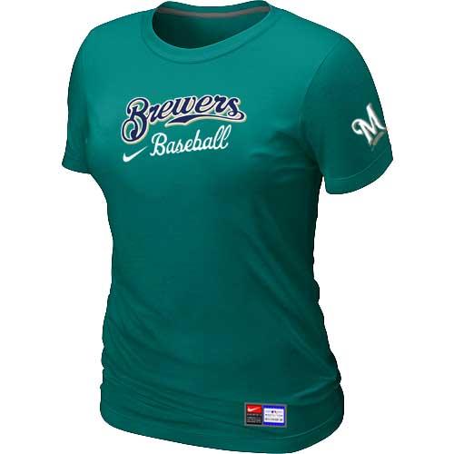 MLB Women's Milwaukee Brewers Nike Practice T-Shirt - Auqe Green