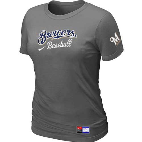 MLB Women's Milwaukee Brewers Nike Practice T-Shirt - Dark Grey