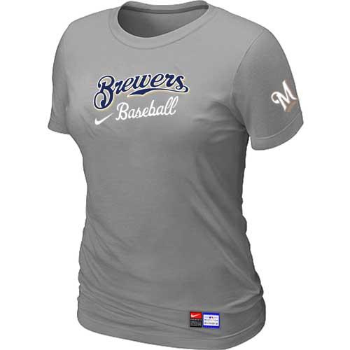 MLB Women's Milwaukee Brewers Nike Practice T-Shirt - Grey