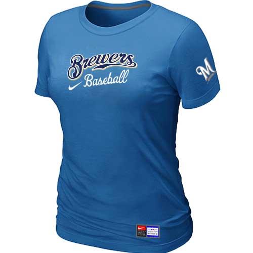 MLB Women's Milwaukee Brewers Nike Practice T-Shirt - Light Blue